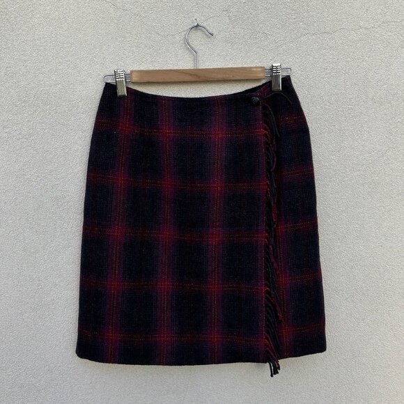 Talbots Dresses & Skirts - Plaid Blanket Wrap Skirt with Fringe by Talbots Size 6
